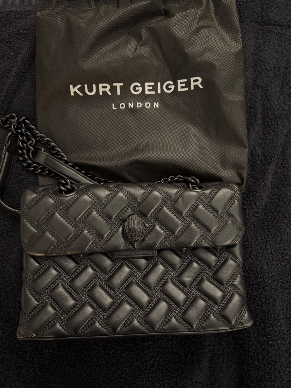Kurt Geiger Black Quilted Leather Shoulder Bag with Chain Strap